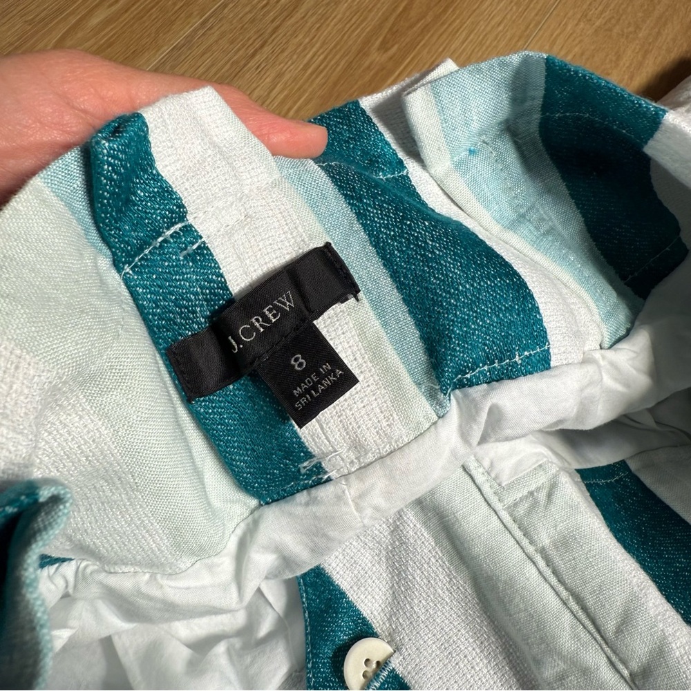 J. CREW Paper-bag linen pant in cabana stripe Turquoise Jade White Womens Size 8 - Picture 5 of 9